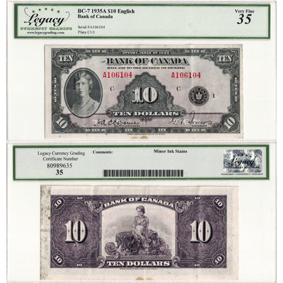 $10 1935 Bank of Canada Note English Text BC-7 - Legacy VF-35