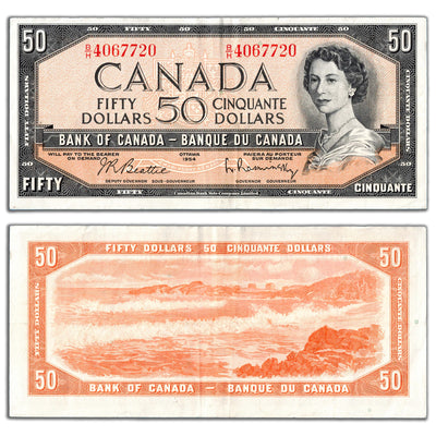 $50 1954 Bank of Canada Note Beattie-Rasminsky B/H Prefix BC-42b