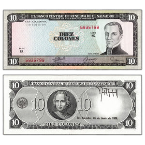 SOLD El Salvador 1979 10 Ten Colones Note P #129 - AU/UNC