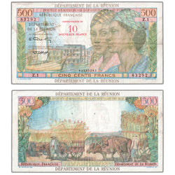 Reunion ND (1967-71) 500 / 10 New Francs Note P #54b - VF