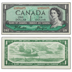 SOLD $1 1954 Bank of Canada Note Beattie-Coyne H/M Prefix BC-37a-i - EF/AU