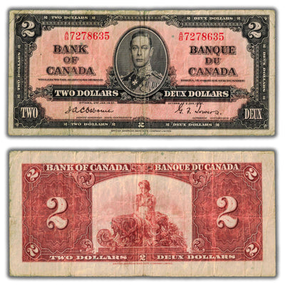 SOLD $2 1937 Bank of Canada Note Osborne Signature A/B Prefix BC-22a - Fine