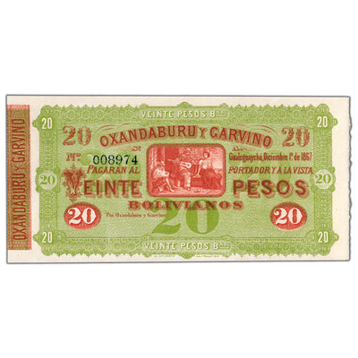 Argentina Oxandaburu Y Garvino 1867 20 Pesos Remainder Note P #S1778r