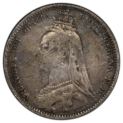 Great Britain 1887 6 Six Pence Silver Coin - Enamelled
