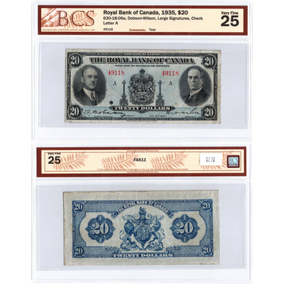 SOLD $20 1935 Royal Bank of Canada Chartered Note #630-18-06a - BCS VF-25