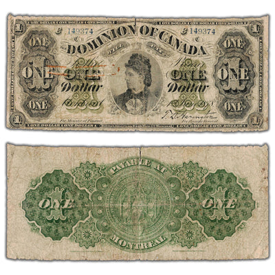 SOLD $1 1878 Dominion of Canada Note Payable Montreal Dc-8e-iii-O - Tear/Rust