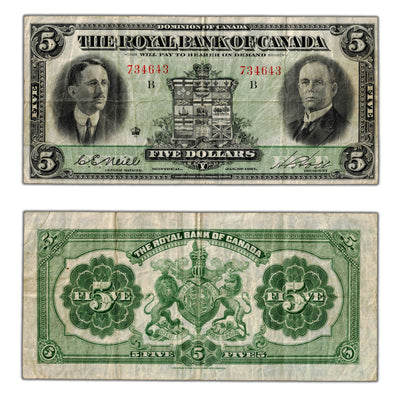 $5 1927 Royal Bank of Canada Chartered Note CH #630-14-02 - VF