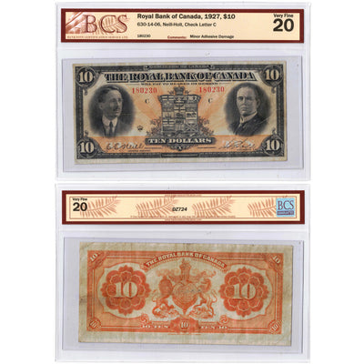 SOLD $10 1927 Royal Bank of Canada Chartered Note #630-14-06 - BCS VF-20