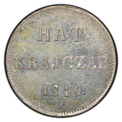 Hungary 1849 6 Krajczar Silver Coin KM #435 - War of Independence Issue - Cleaned