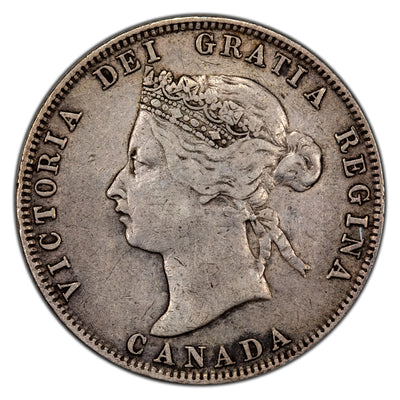 Canada 1872-H 25 Cents Quarter Silver Coin - Very Fine