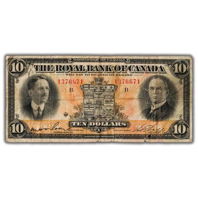 SOLD $10 1927 Royal Bank of Canada Chartered Note CH #630-14-08 - Writing/Tears/Pinholes
