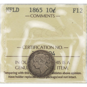 SOLD Newfoundland 1865 10 Cents Silver Coin - ICCS F-12