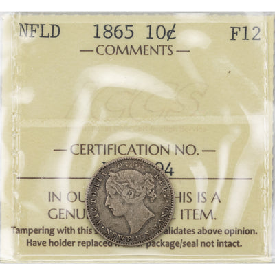 SOLD Newfoundland 1865 10 Cents Silver Coin - ICCS F-12