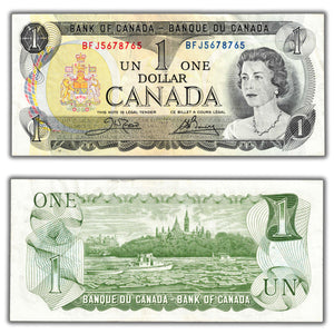 SOLD $1 1973 Bank of Canada Note BFJ Prefix BC-46b - Ladder Radar - VF