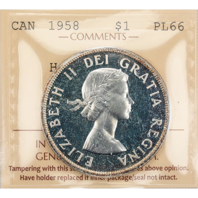 Canada 1958 $1 Silver Dollar Proof Like Coin - PL-66 Heavy Cameo