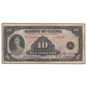 SOLD $10 1935 Banque Du Canada Note French Text BC-8 - F/VF