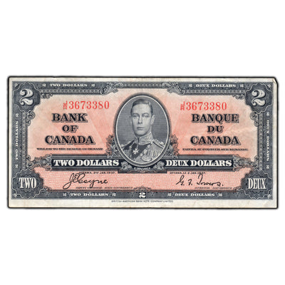 SOLD $2 1937 Bank of Canada Note Coyne-Towers J/R Prefix BC-22b