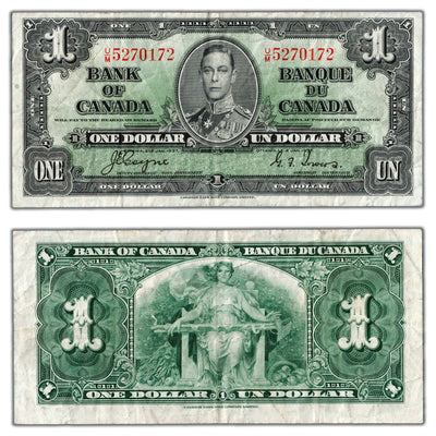 $1 1937 Bank of Canada Note Coyne-Towers U/M Prefix BC-21d - F/VF