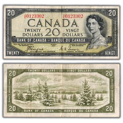 $20 1954 Bank of Canada Note Devil Face Coyne-Towers A/E Prefix BC-33a - VF