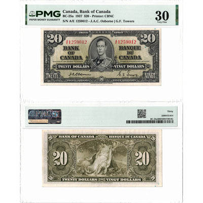 $20 1937 Bank of Canada Note Osborne Signature BC-25a - PMG VF-30