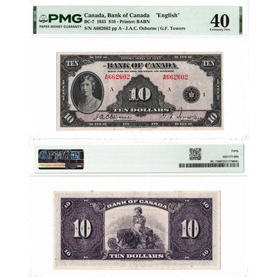 $10 1935 Bank of Canada Note English Text BC-7 - PMG EF-40