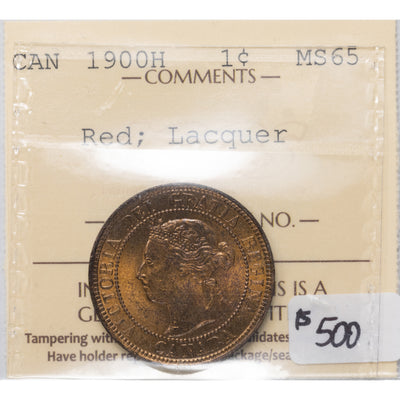 SOLD Canada 1900-H 1 Large Cent Coin - ICCS MS-65 Red (lacquer)