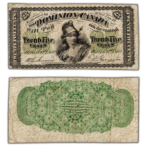 25 Cents 1870 Dominion of Canada Shinplaster Note Letter 'B' DC-1b - Fine