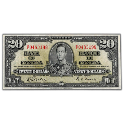 SOLD $20 1937 Bank of Canada Note Gordon-Towers C/E Prefix BC-25b - EF