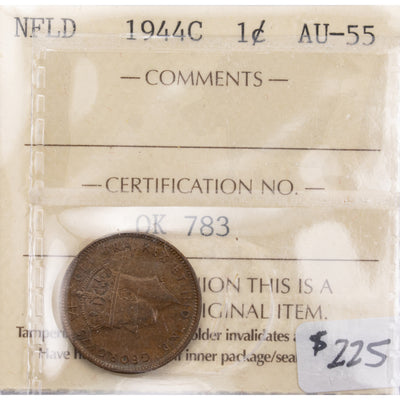 Newfoundland 1944-c 1 Small Cent Coin - ICCS AU-55