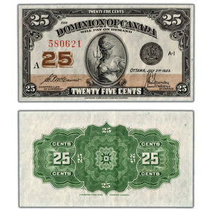 SOLD 25 Cents 1923 Dominion of Canada Shinplaster Note DC-24c - EF