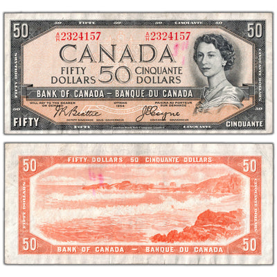 $50 1954 Bank of Canada Note Devil Face Beattie-Coyne BC-34b - Writing