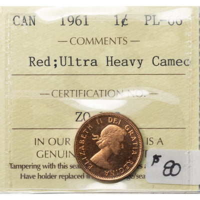 SOLD Canada 1961 1 Small Cent Coin - ICCS PL-66 Red UHC
