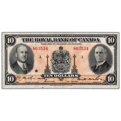 SOLD $10 1935 Royal Bank of Canada Chartered Note #630-18-04a - UNC