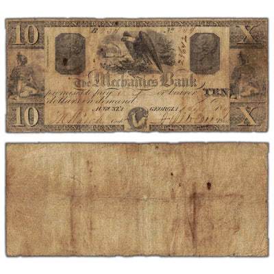 United States 1847 The Mechanics Bank $10 Ten Dollars Obsolete Note - Pinholes