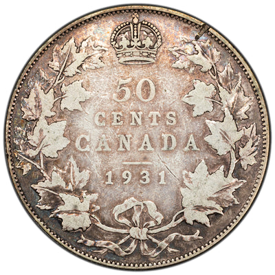 Canada 1931 50 Cents Half Dollar Silver Coin - Rim Damage