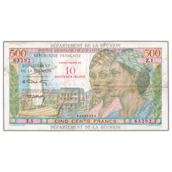 Reunion ND (1967-71) 500 / 10 New Francs Note P #54b - VF