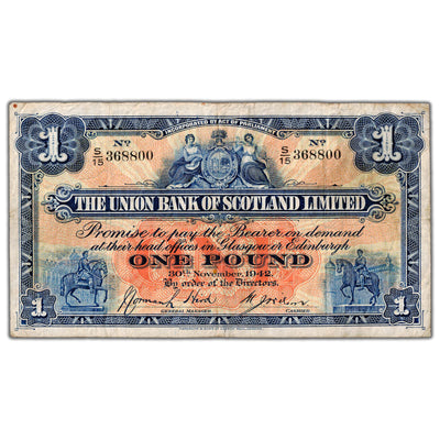 Scotland The Union Bank of Scotland Limited 1942 1 One Pound Note P #S815c - F/VF