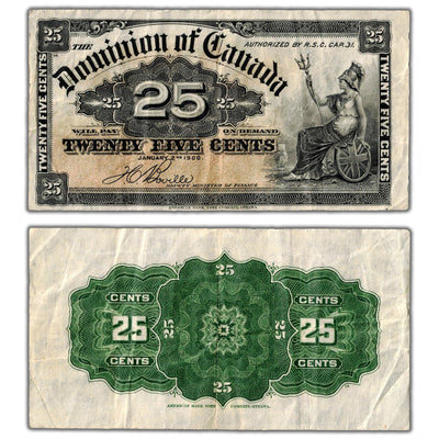 25 Cents 1900 Dominion of Canada Shinplaster Note Boville DC-15b - VF