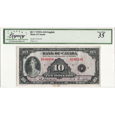 $10 1935 Bank of Canada Note English Text BC-7 - Legacy VF-35