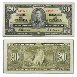 SOLD $20 1937 Bank of Canada Note Gordon-Towers C/E Prefix BC-25b - VF