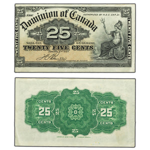 SOLD 25 Cents 1900 Dominion of Canada Shinplaster Note DC-15b - VF+