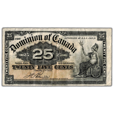 25 Cents 1900 Dominion of Canada Shinplaster Note Boville DC-15b - VF