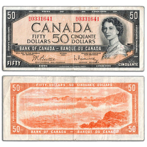 SOLD $50 1954 Bank of Canada Note Beattie-Rasminsky B/H Prefix BC-42b - Circulated