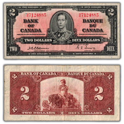 SOLD $2 1937 Bank of Canada Note Osborne Signature B/B Prefix BC-22a - VF