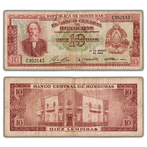 SOLD Honduras 1963 10 Ten Lempiras Note P #52b