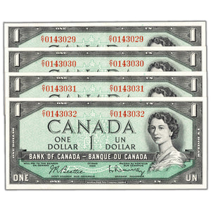 SOLD $1 1954 Bank of Canada Notes C/Y Prefix BC-37b - 4 Consecutive Choice UNC