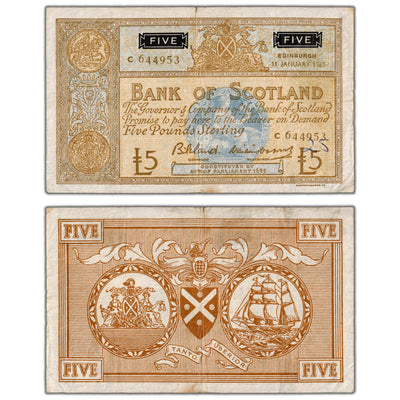 Scotland 1965 5 Five Pounds Note P #106a - Writing