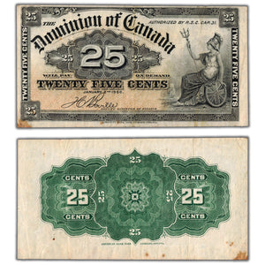 SOLD 25 Cents 1900 Dominion of Canada Shinplaster Note Boville DC-15b - VF (stained)