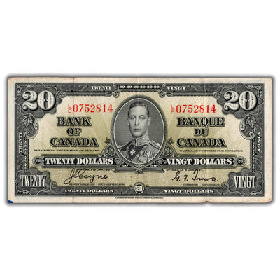 $20 1937 Bank of Canada Note Coyne-Towers L/E Final Prefix BC-25c - Ink