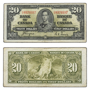 SOLD $20 1937 Bank of Canada Note Coyne-Towers K/E Prefix BC-25c - F/VF